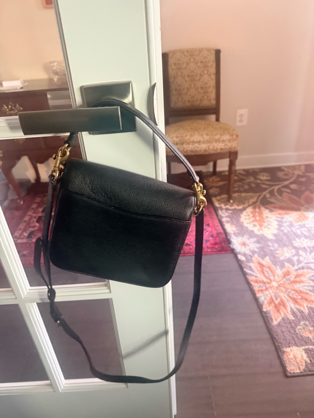 Coach and Four Black Pebbled Leather Crossbody with Gold Turn-Lock - Picture 4 of 6